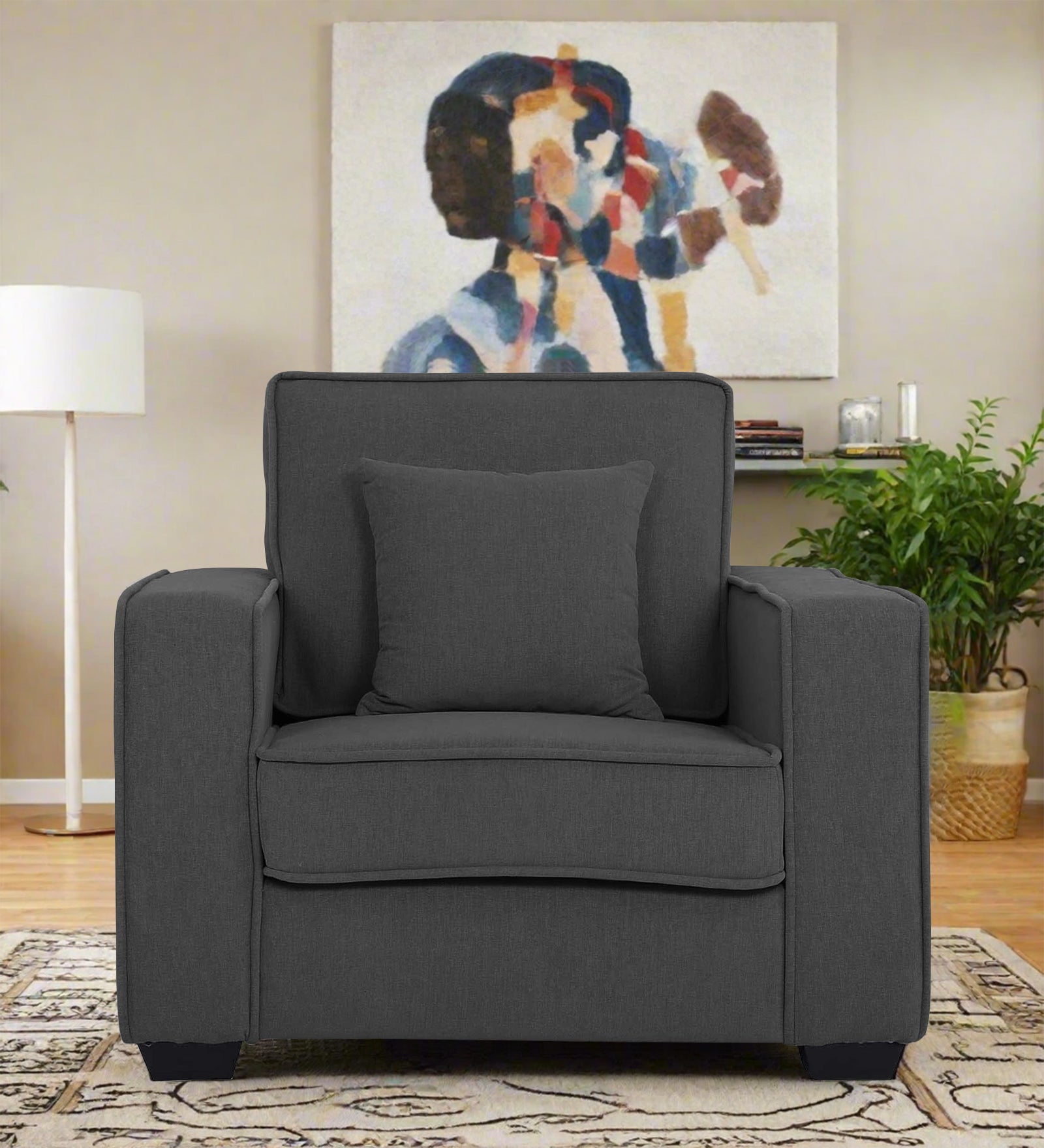 Hugo Fabric 1 Seater Sofa in Crypto Stone Grey Colour