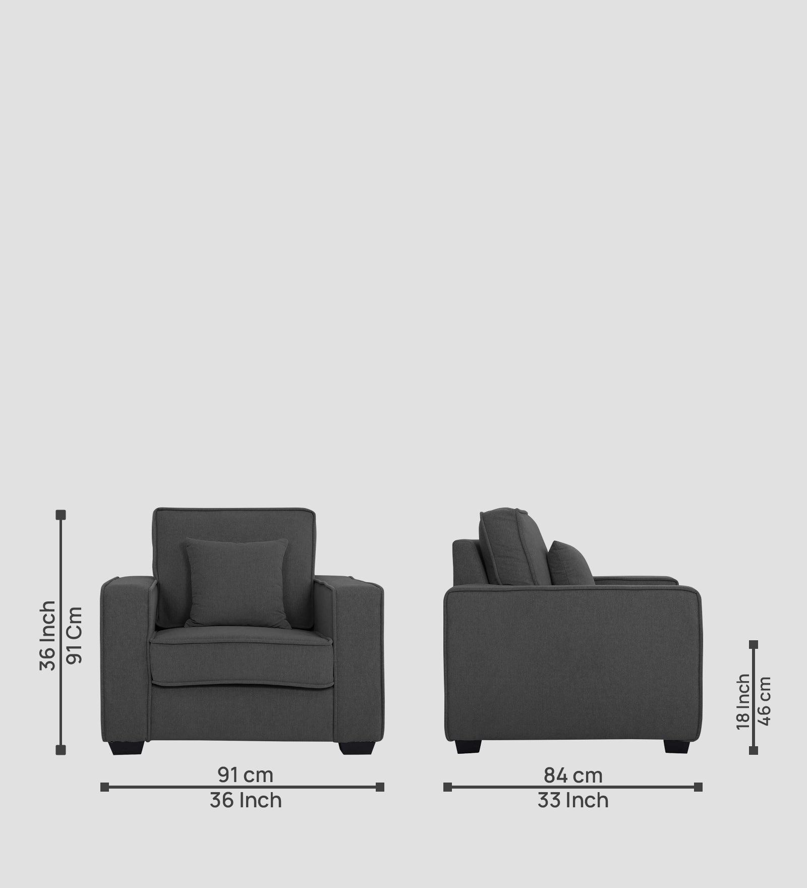 Hugo Fabric 1 Seater Sofa in Crypto Stone Grey Colour