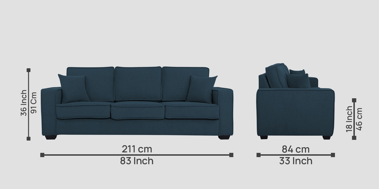 Hugo Fabric 3 Seater Sofa in Crypto Cool Blue Colour - Febonic Living