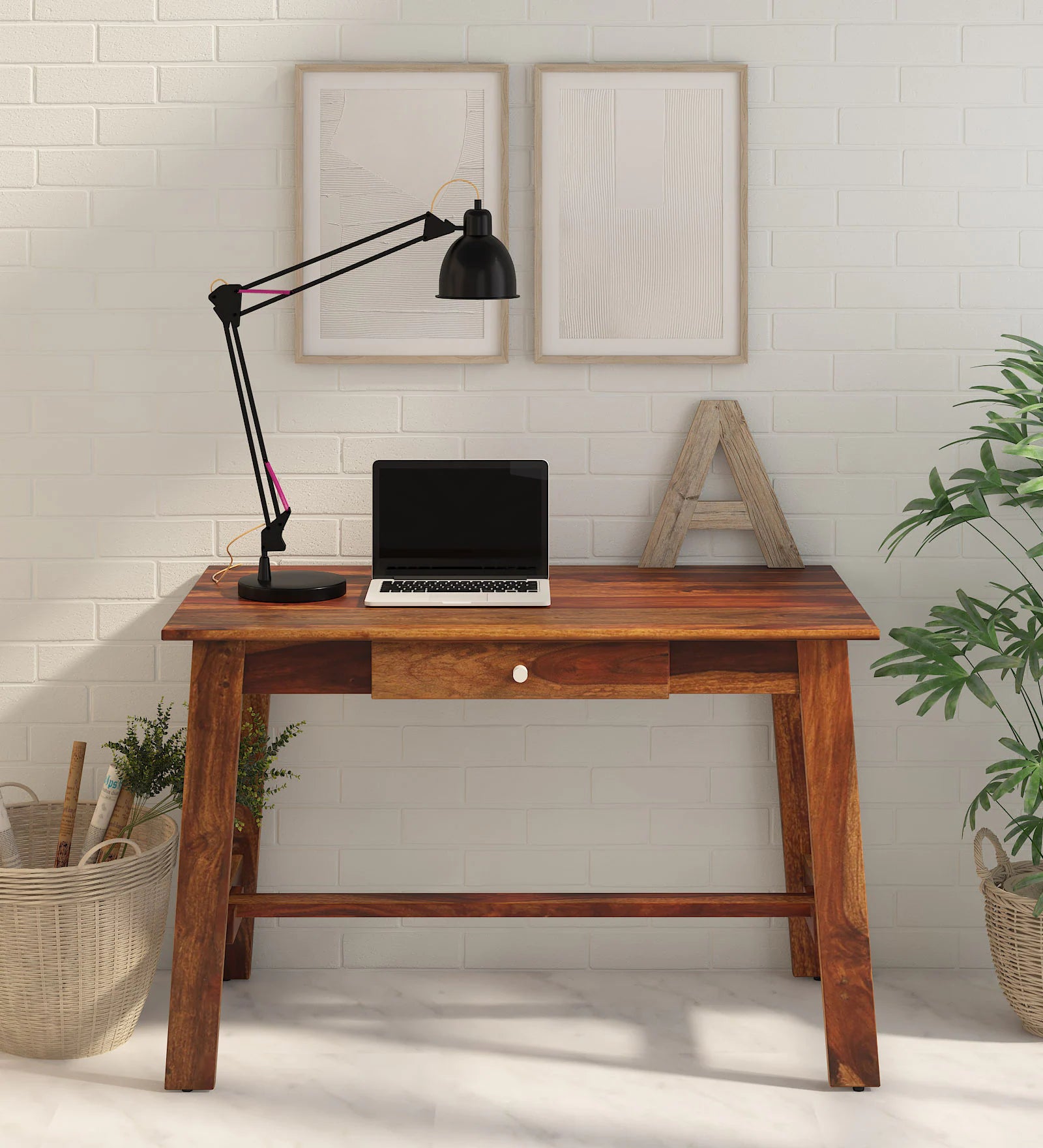 Masha Sheesham Wood Writing Table With Scratch Resistant In Provincial Teak Finish - Febonic Living
