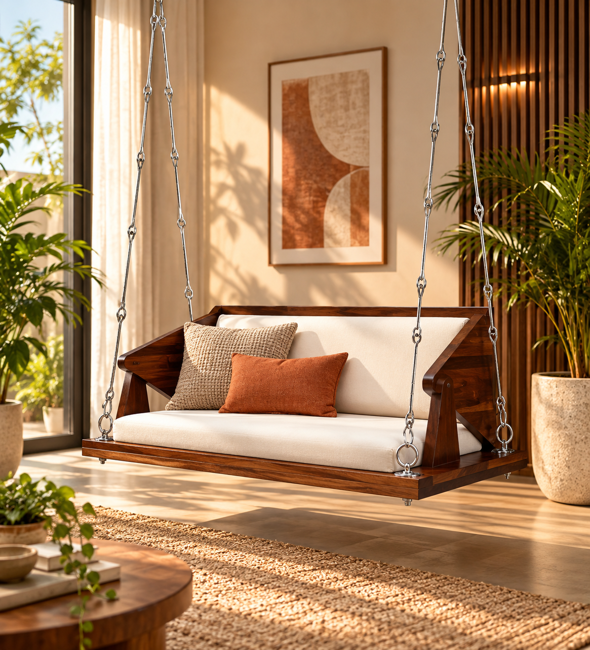 Haglo Sheesham Wood Swing In Provincial Teak Finish