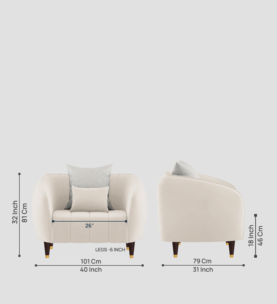 Hairo Velvet 1 Seater Sofa In Camel Beige Colour - Febonic Living
