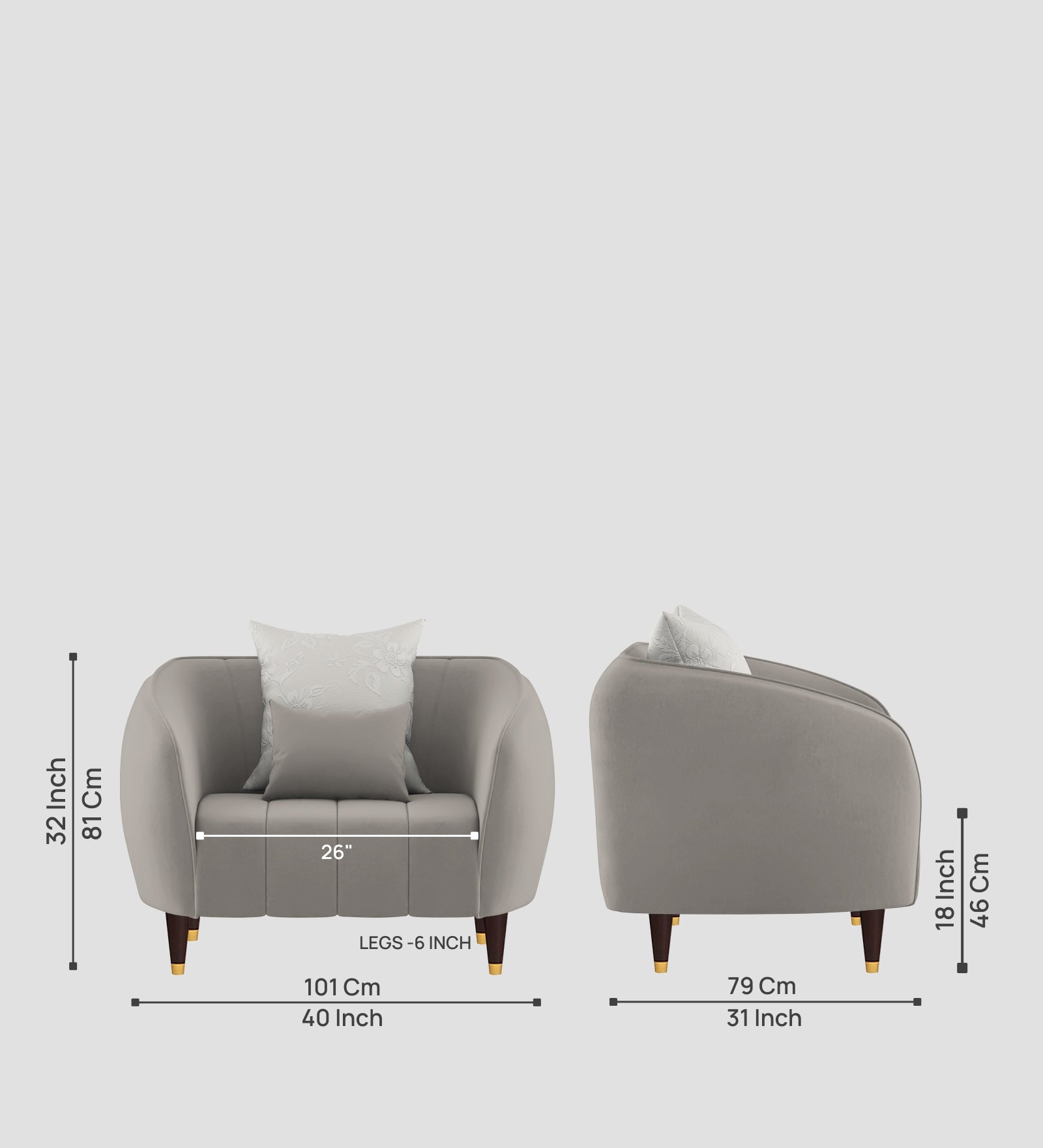 Hairo Velvet 1 Seater Sofa In Echo Grey Colour