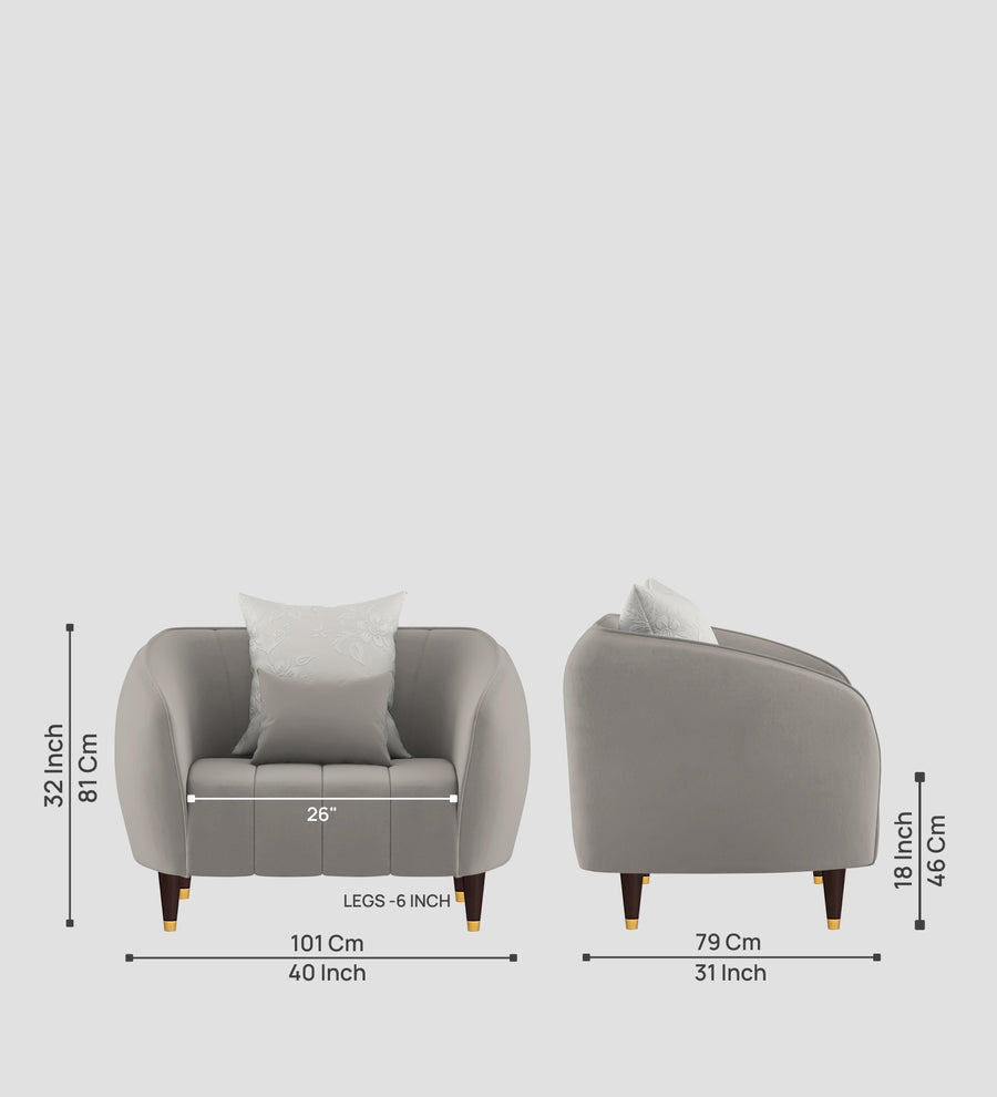 Hairo Velvet 1 Seater Sofa In Echo Grey Colour - Febonic Living