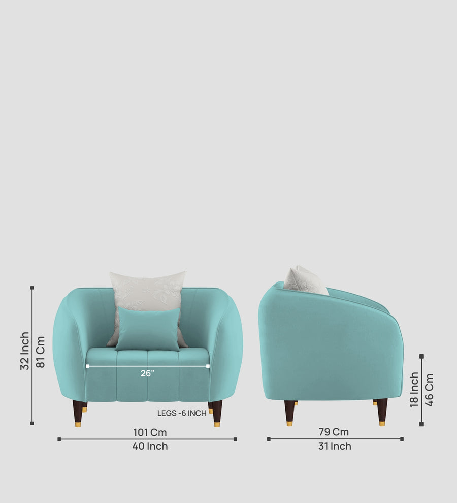 Hairo Velvet 1 Seater Sofa In Barmunda Aqua Colour - Febonic Living