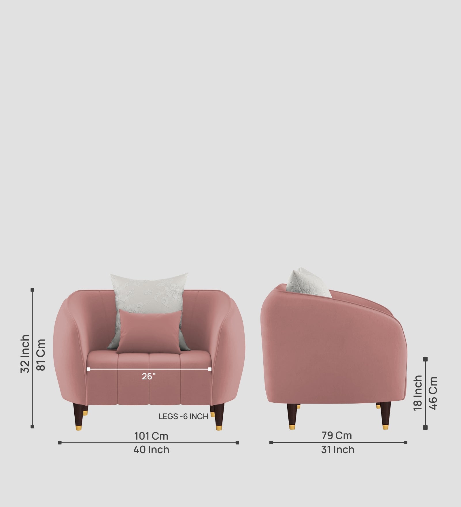 Hairo Velvet 1 Seater Sofa In Blush Pink Colour