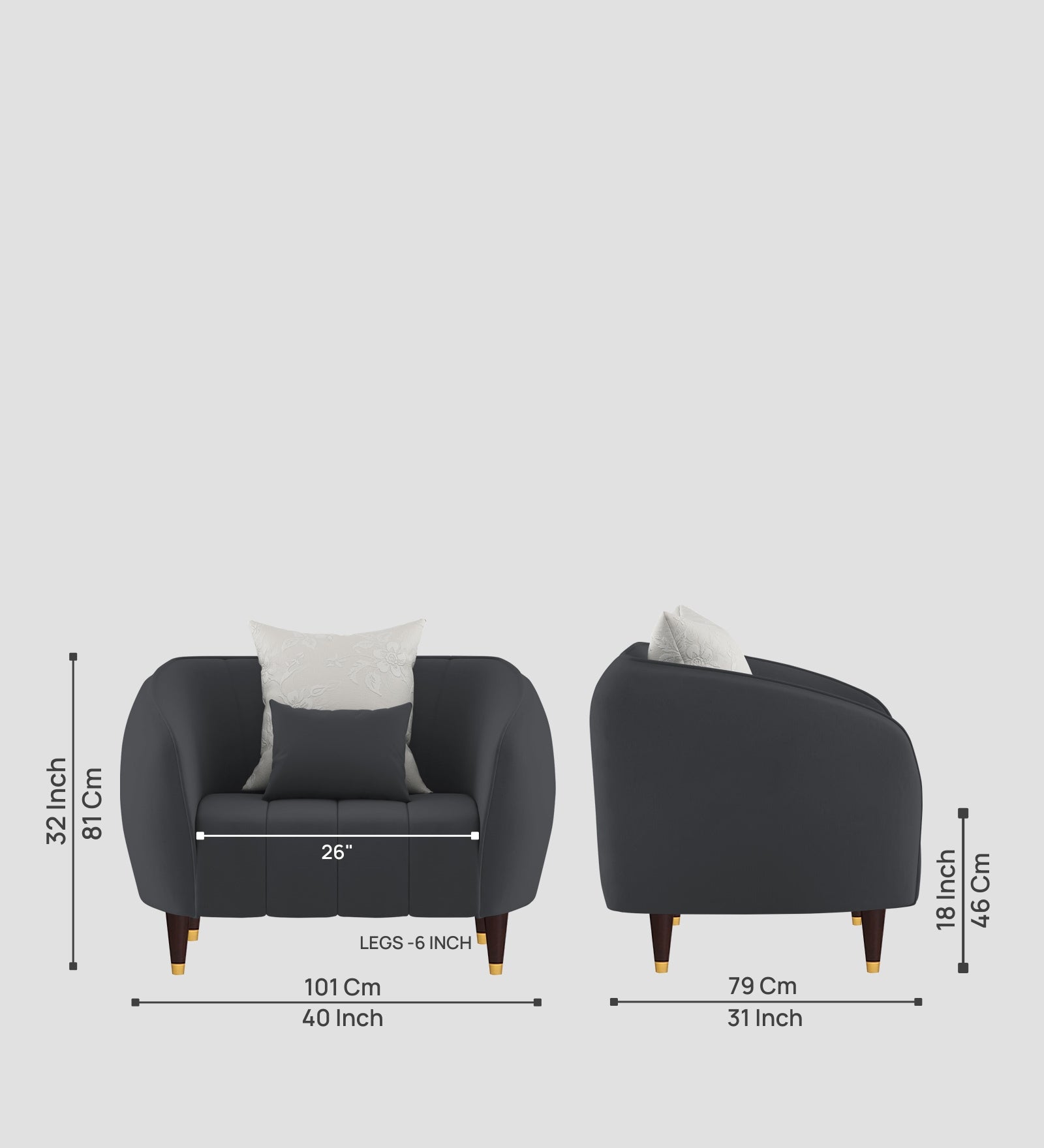 Hairo Velvet 1 Seater Sofa In Davy Grey Colour