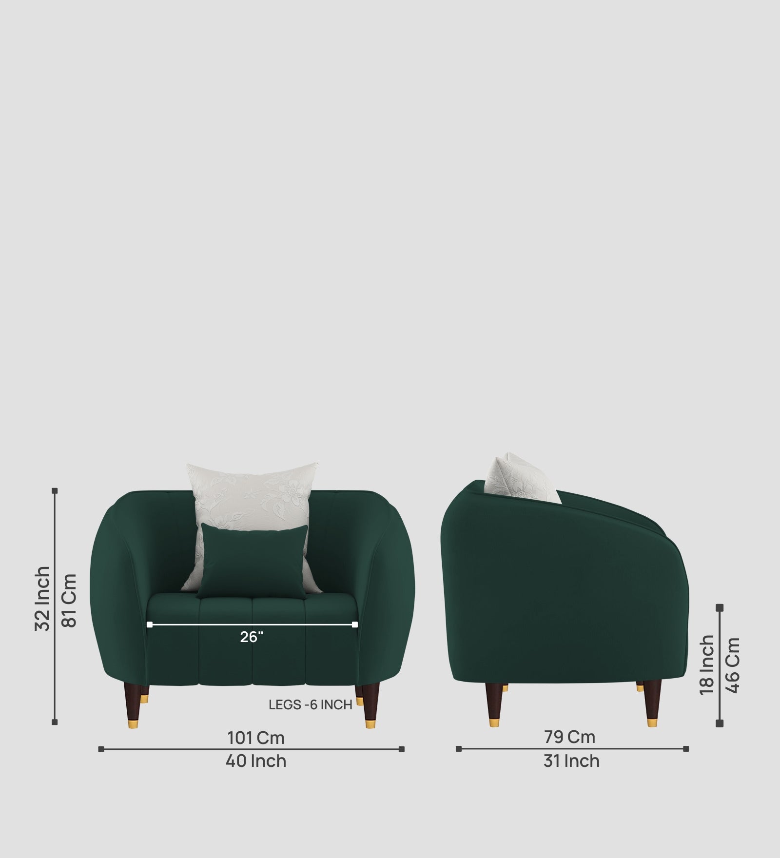 Hairo Velvet 1 Seater Sofa In Forest Green Colour