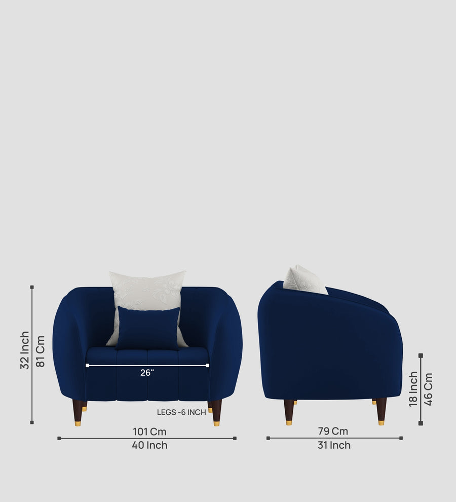 Hairo Velvet 1 Seater Sofa In Imperial Blue Colour - Febonic Living