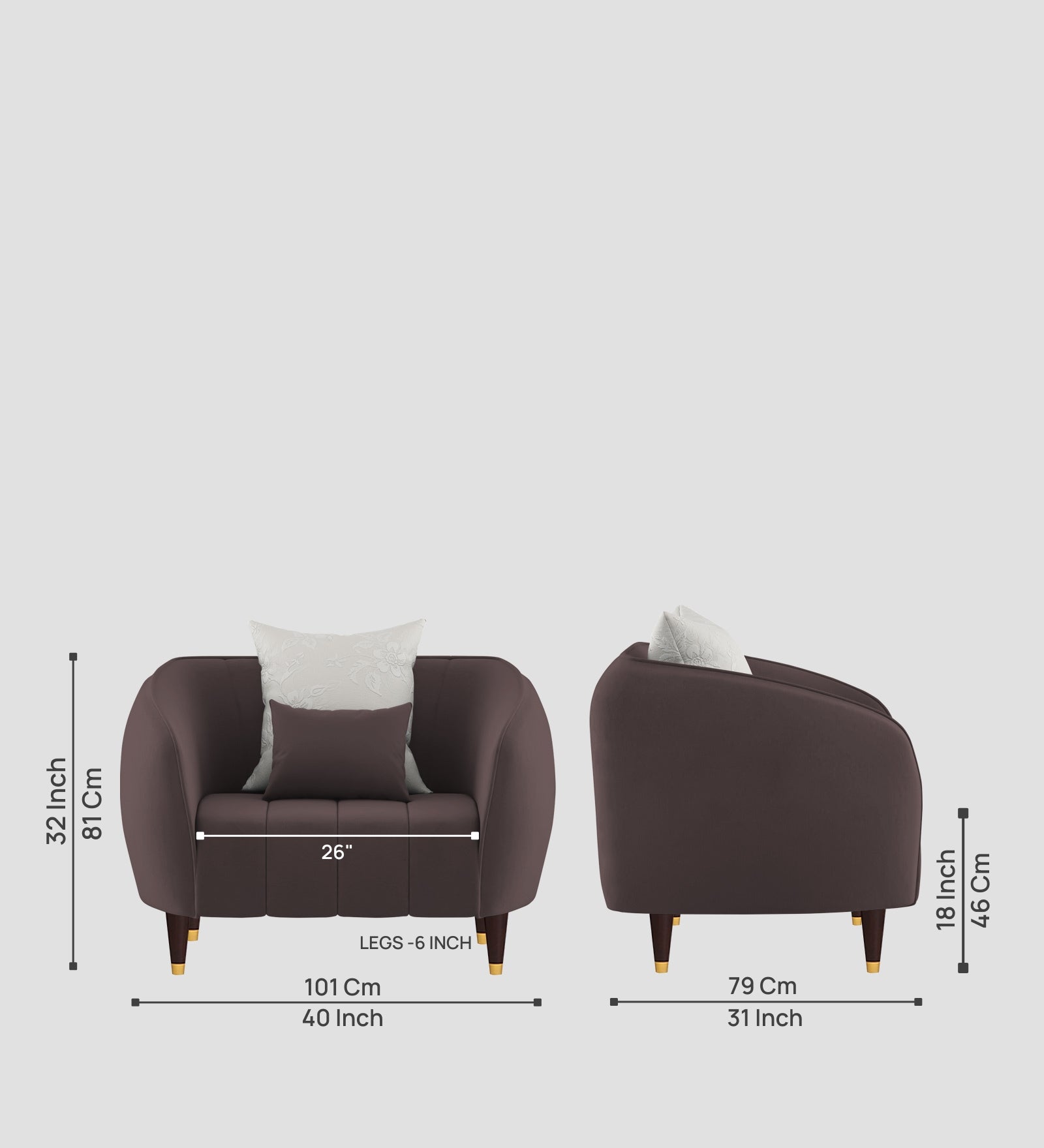 Hairo Velvet 1 Seater Sofa In Mocha Brown Colour