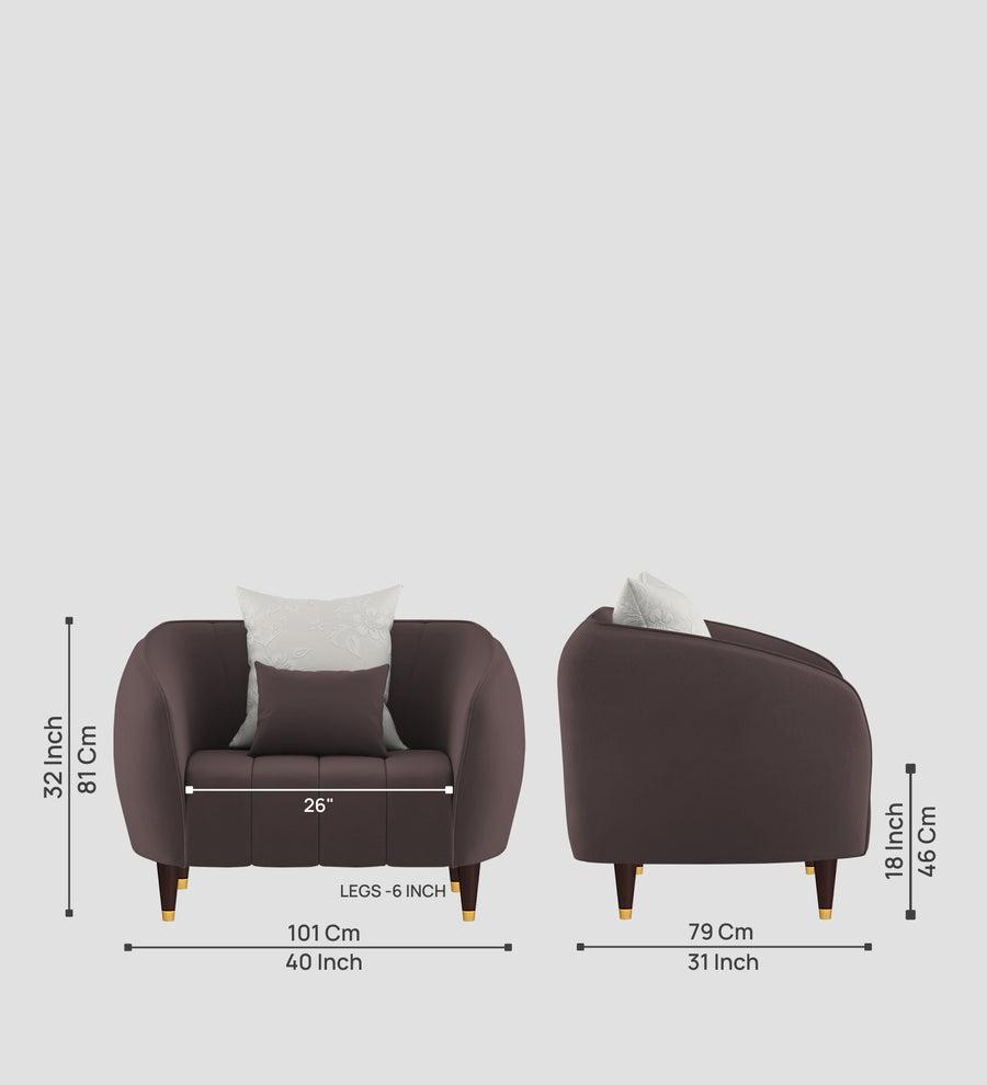 Hairo Velvet 1 Seater Sofa In Mocha Brown Colour - Febonic Living