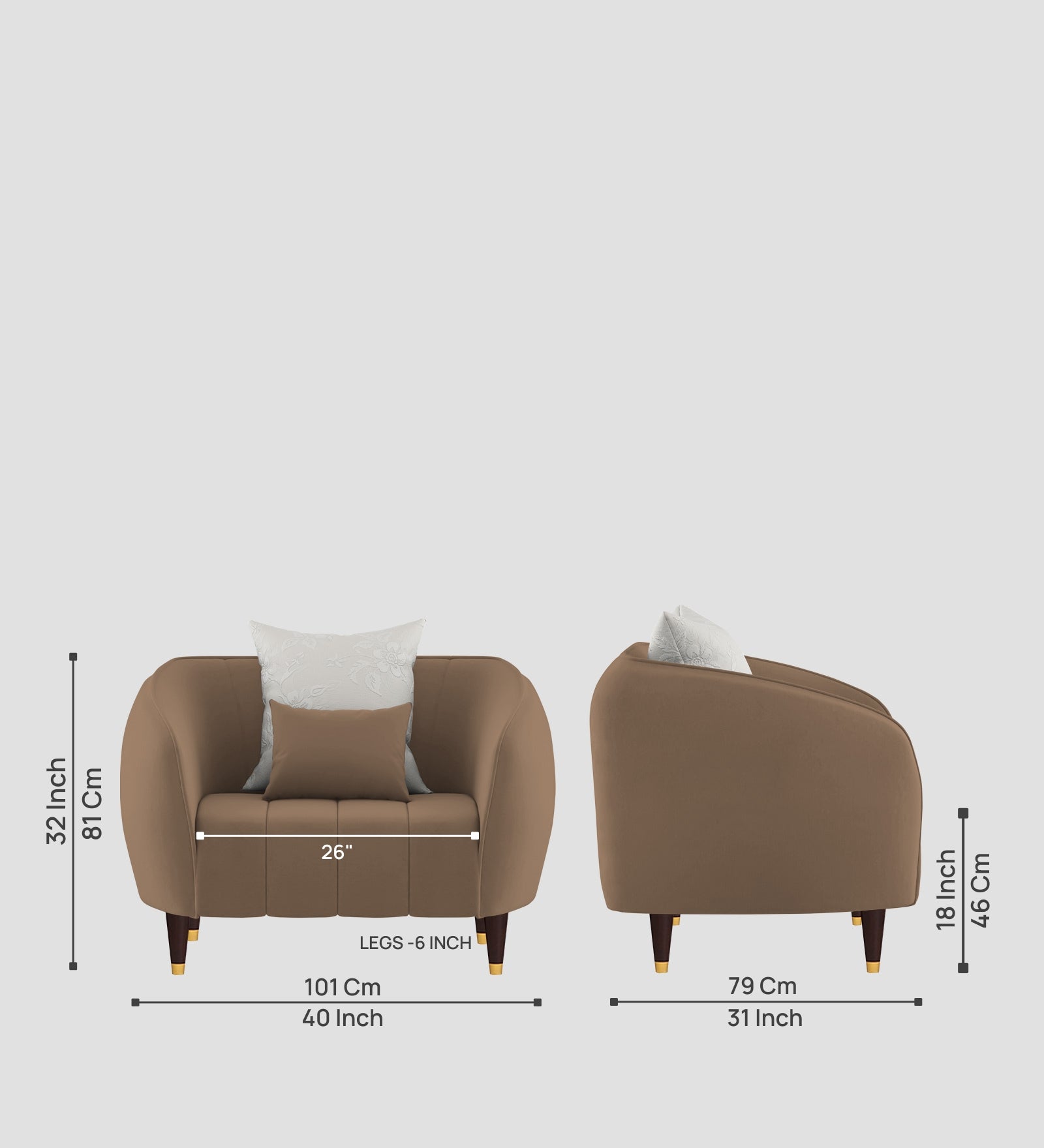 Hairo Velvet 1 Seater Sofa In Mocha Mouse Colour