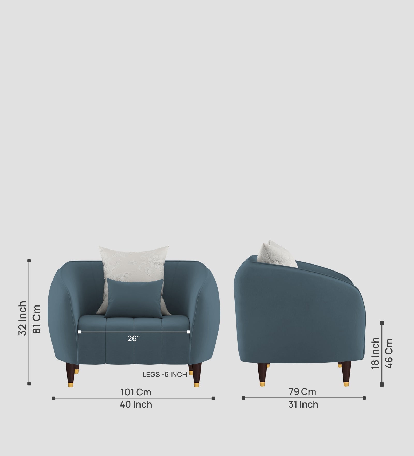 Hairo Velvet 1 Seater Sofa In Oxford Blue Colour