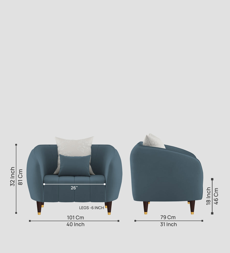 Hairo Velvet 1 Seater Sofa In Oxford Blue Colour - Febonic Living