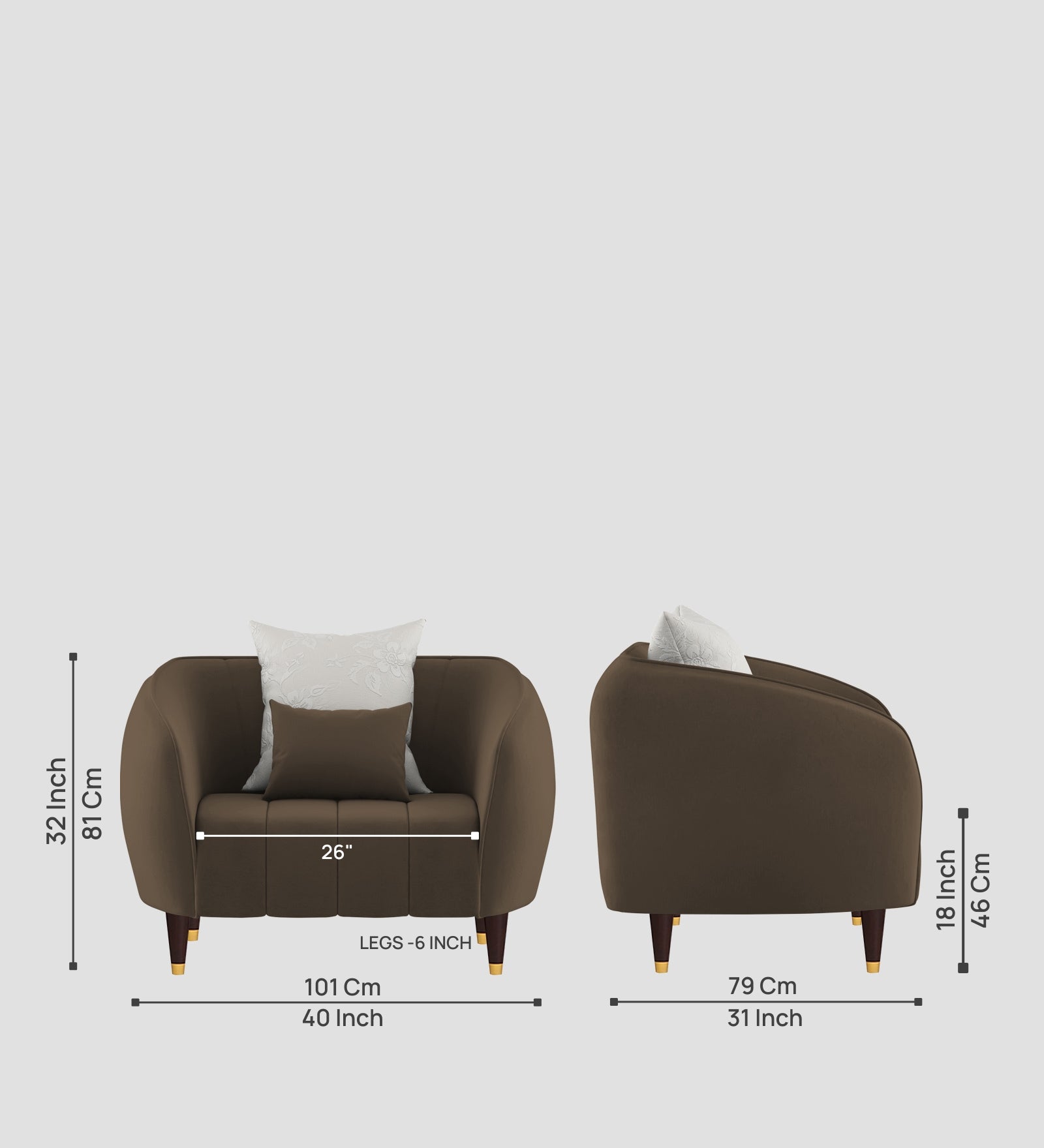 Hairo Velvet 1 Seater Sofa In Shade Brown Colour