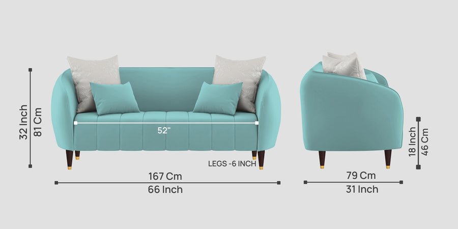 Hairo Velvet 2 Seater Sofa In Barmunda Aqua Colour - Febonic Living