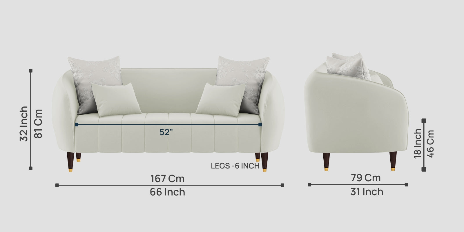 Hairo Velvet 2 Seater Sofa In Bone Grey Colour