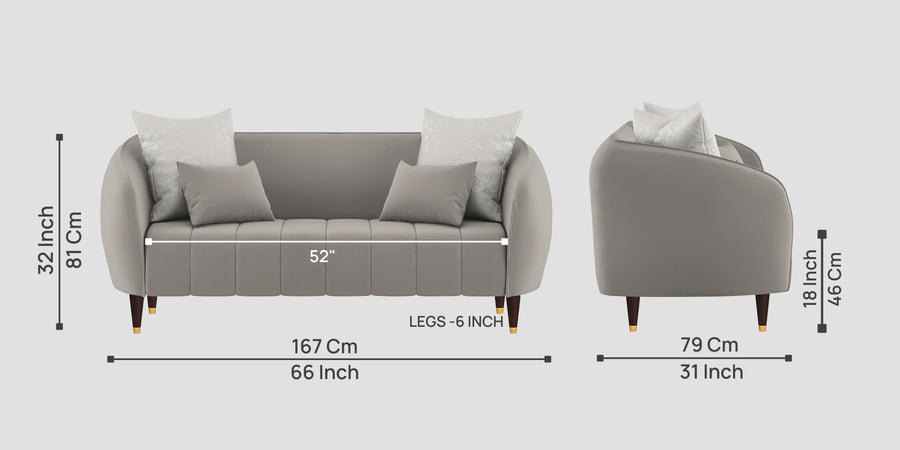 Hairo Velvet 2 Seater Sofa In Echo Grey Colour - Febonic Living