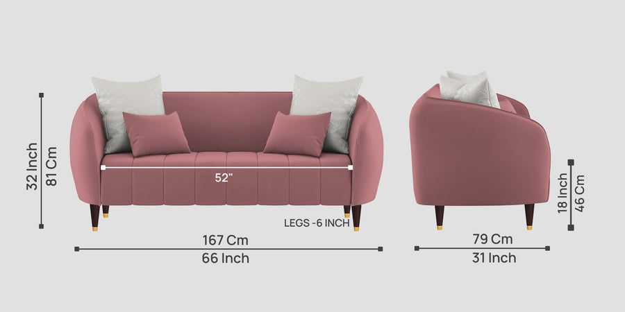 Hairo Velvet 2 Seater Sofa In Rose Pink Colour - Febonic Living