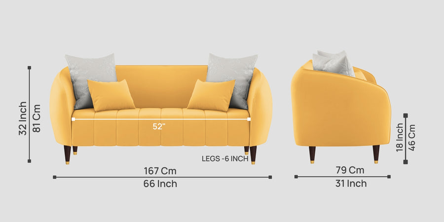 Hairo Velvet 2 Seater Sofa In Turmeric Yellow Colour - Febonic Living