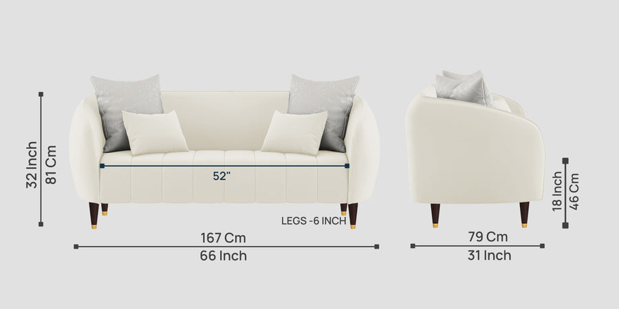 Hairo Velvet 2 Seater Sofa In Warm White Colour - Febonic Living