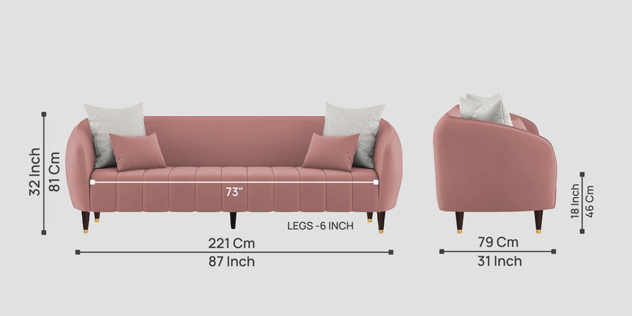 Hairo Velvet 3 Seater Sofa In Blush Pink Colour - Febonic Living