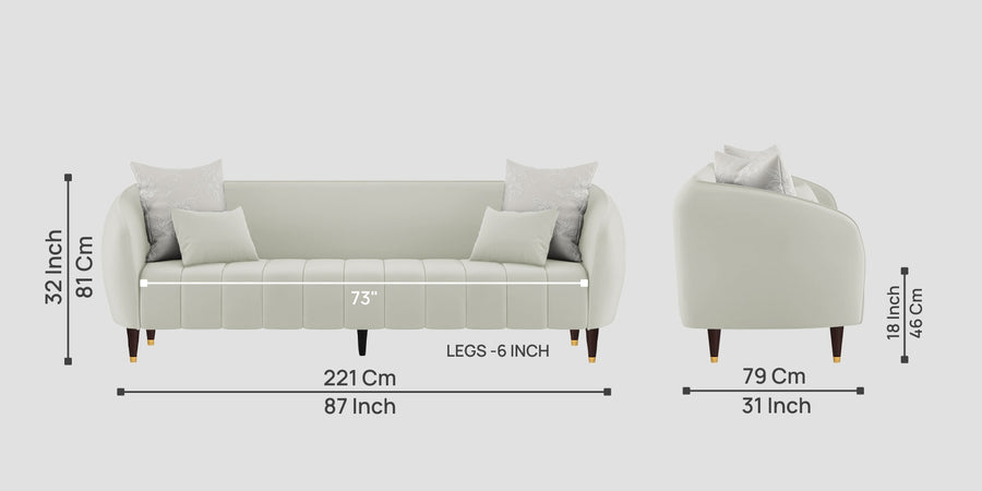 Hairo Velvet 3 Seater Sofa In Bone Grey Colour - Febonic Living