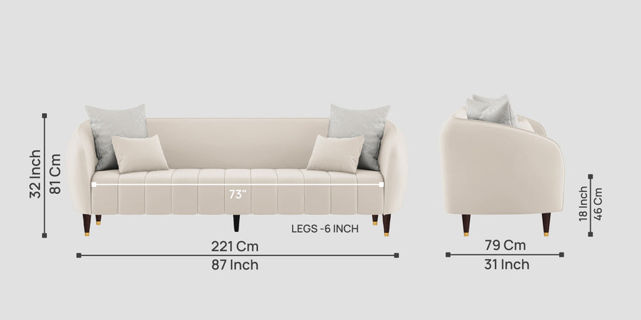 Hairo Velvet 3 Seater Sofa In Camel Beige Colour - Febonic Living