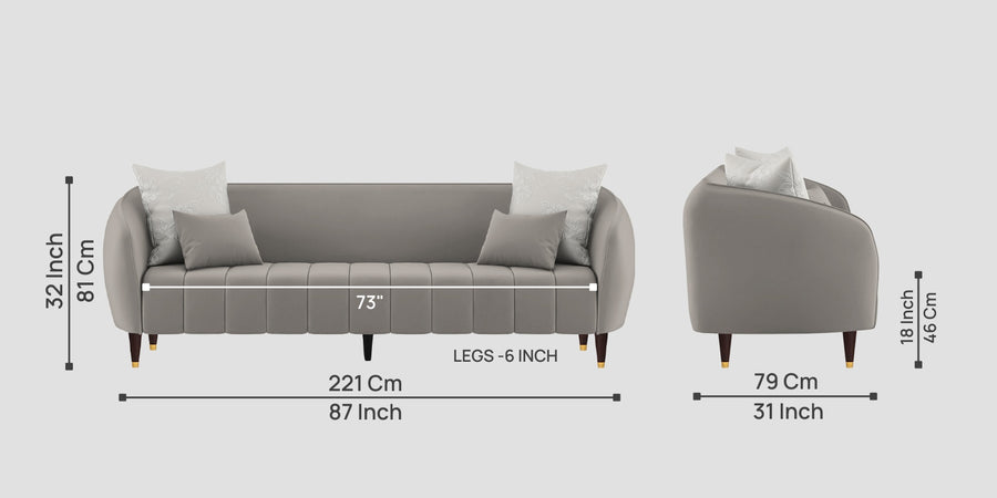 Hairo Velvet 3 Seater Sofa In Echo Grey Colour - Febonic Living
