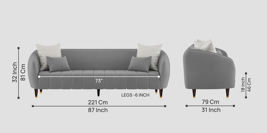 Hairo Velvet 3 Seater Sofa In Light Grey Colour - Febonic Living