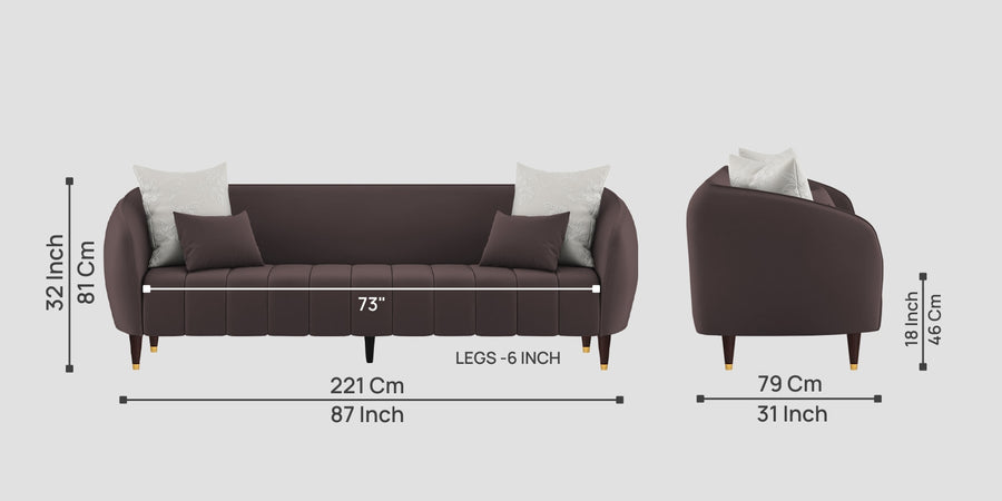 Hairo Velvet 3 Seater Sofa In Mocha Brown Colour - Febonic Living