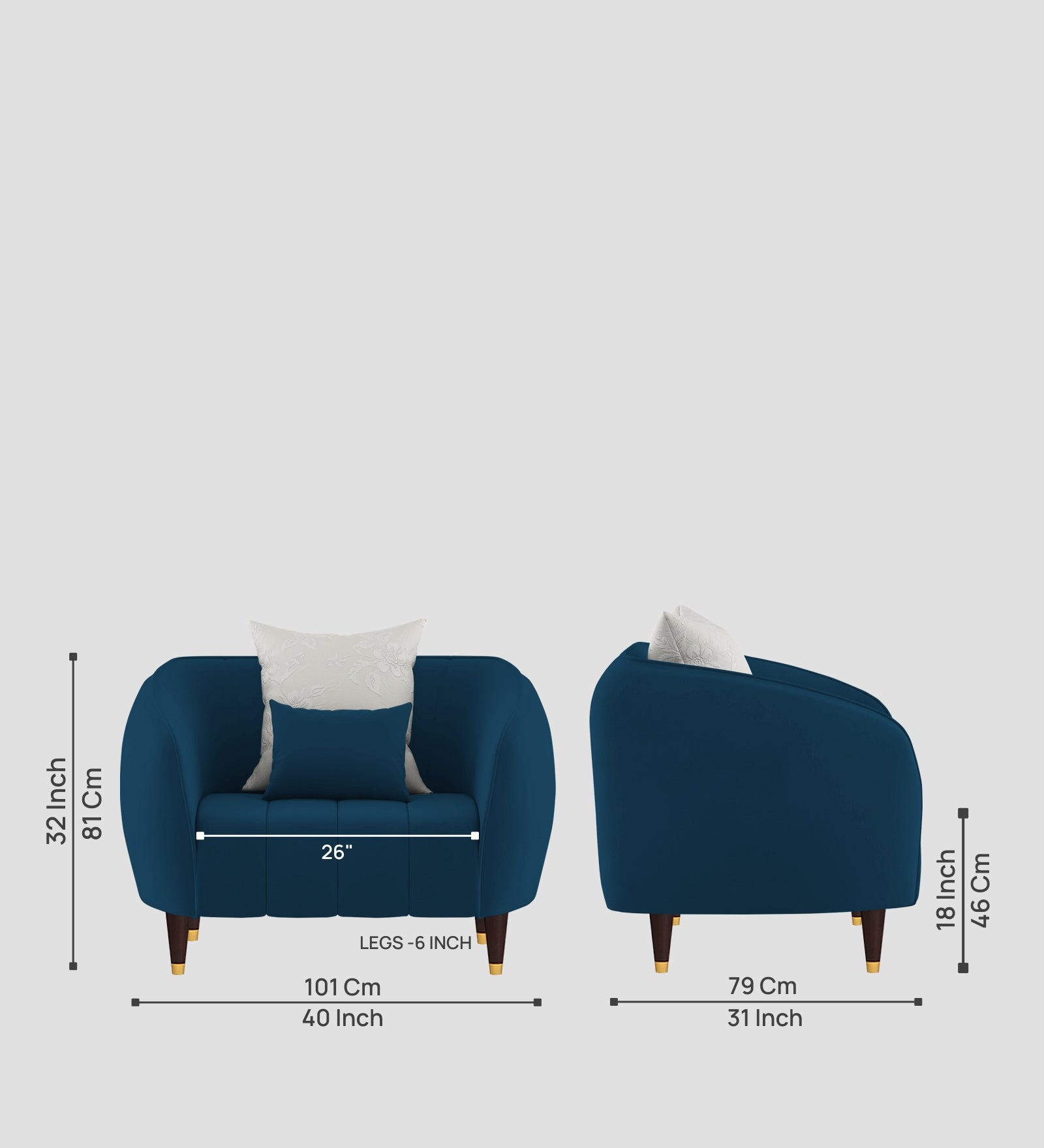 Hairo Velvet 1 Seater Sofa In Azure Blue Colour
