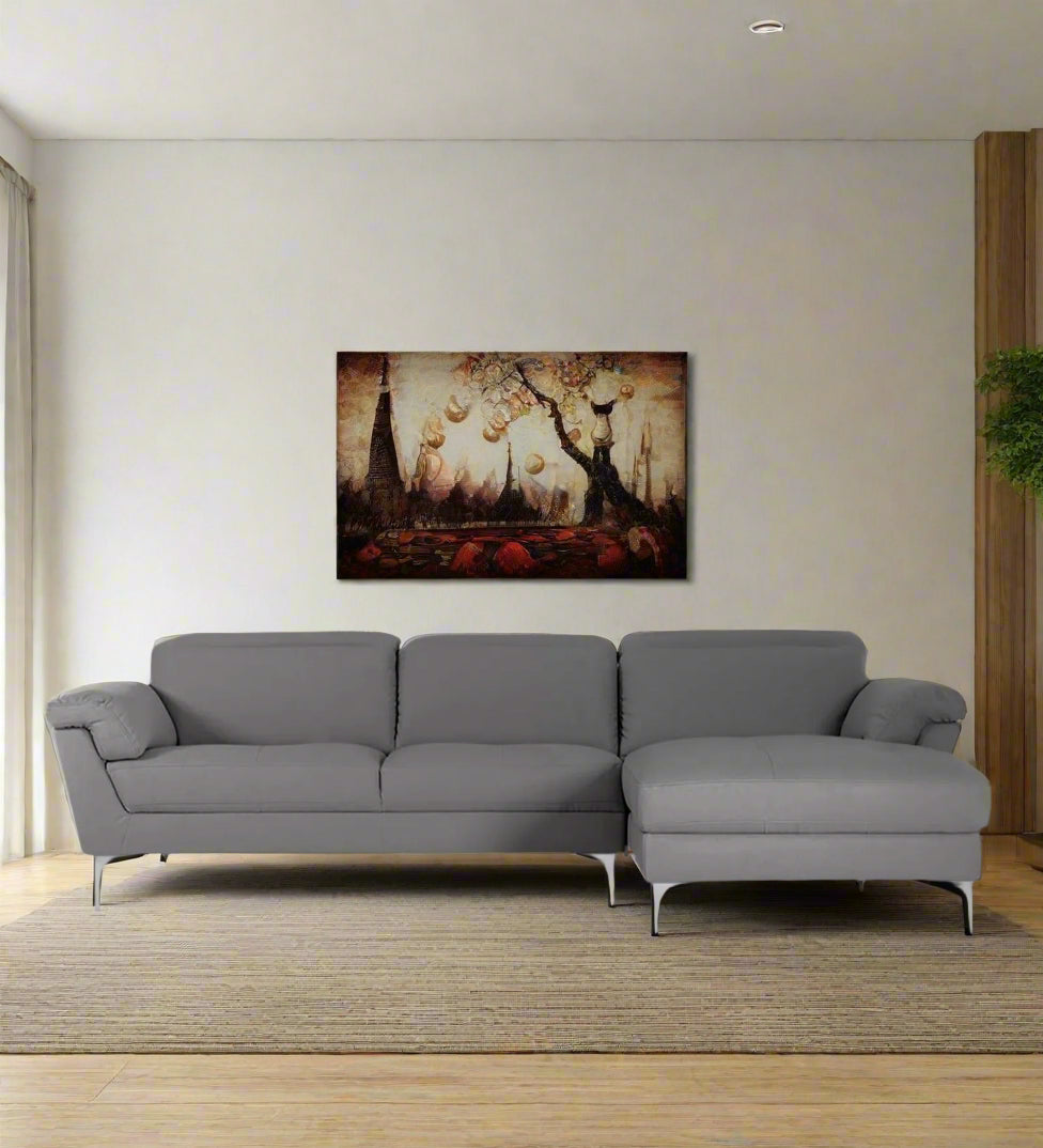 Halie Leatherette LHS Sectional Sofa (2+Lounger) In Dim Grey Colour