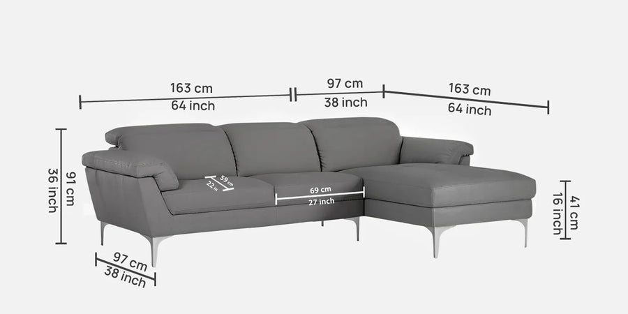Halie Leatherette Lhs Sectional Sofa 2 Lounger In Dim Grey Colour - Febonic Living