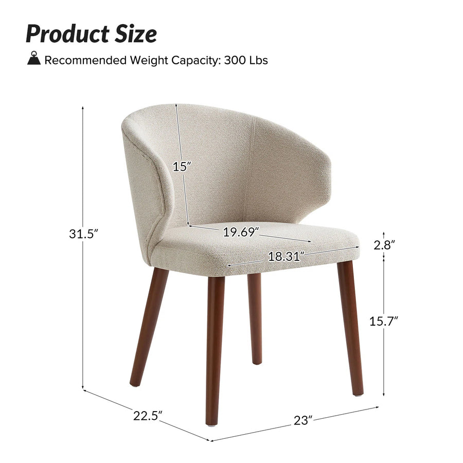 Halvor Boucle Fabric Dining Chair In Shell White Colour Set Of 2 - Febonic Living