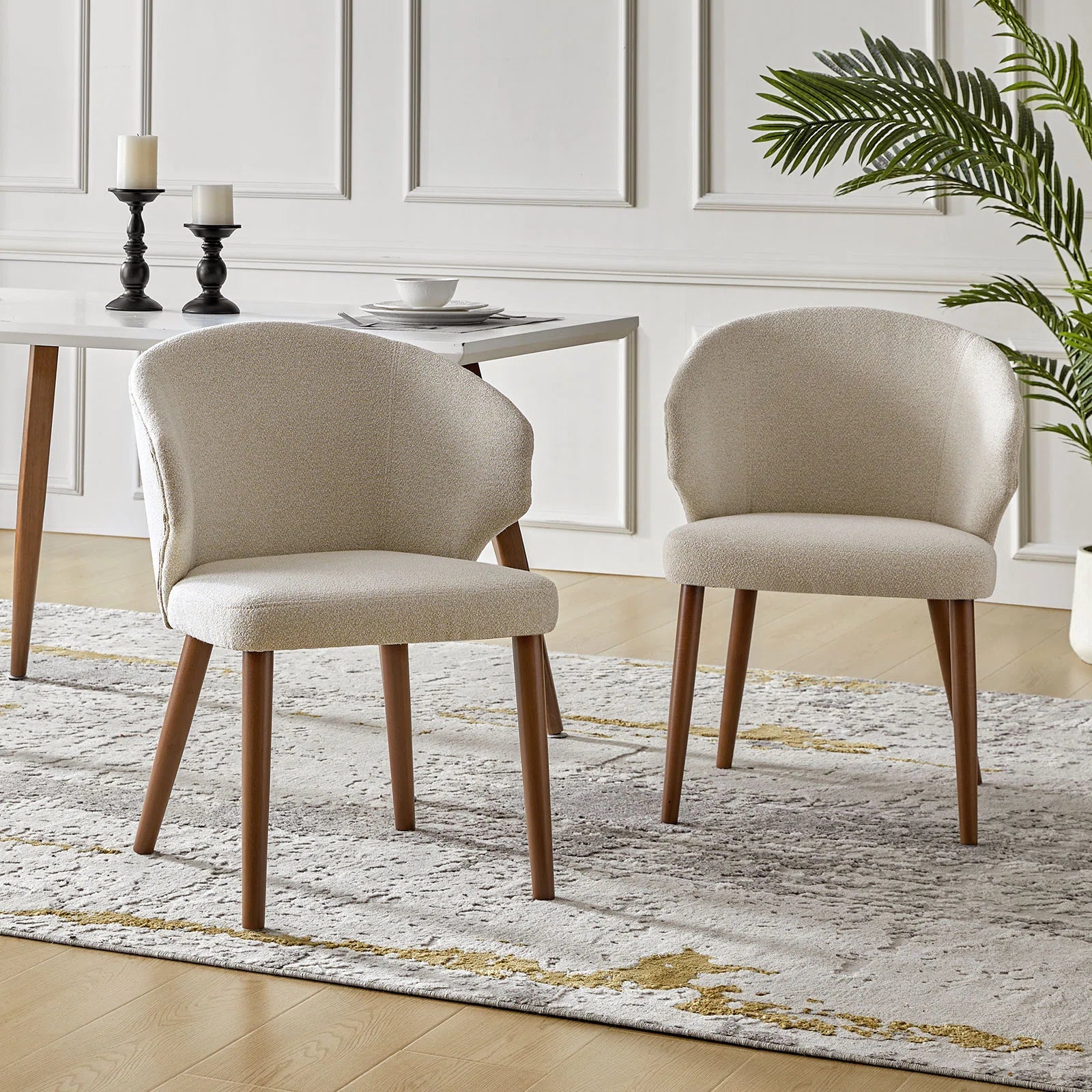 Halvor Boucle Fabric Dining Chair In Shell White Colour (Set of 2)
