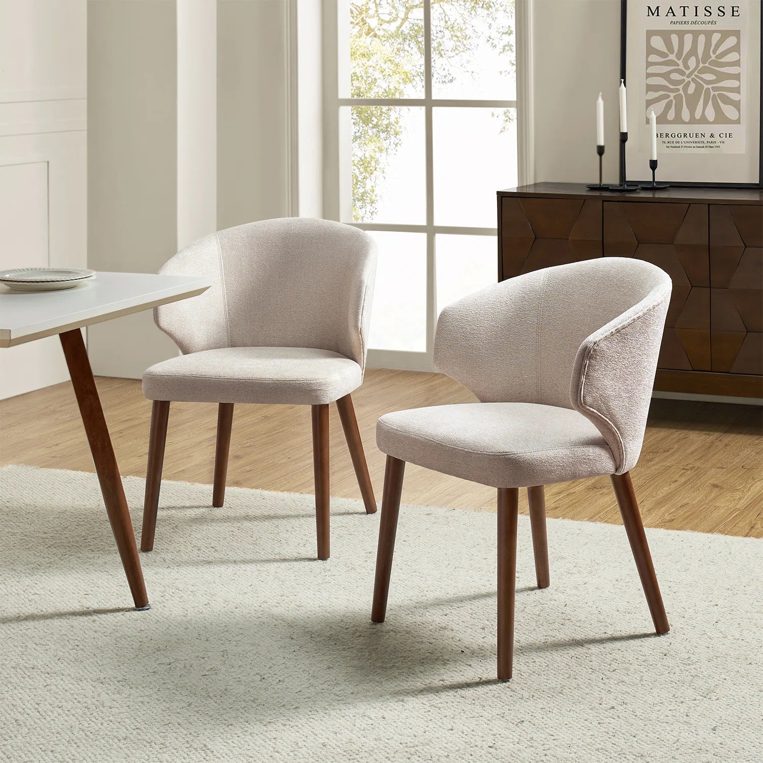Halvor Boucle Fabric Dining Chair In Shell White Colour (Set of 2)