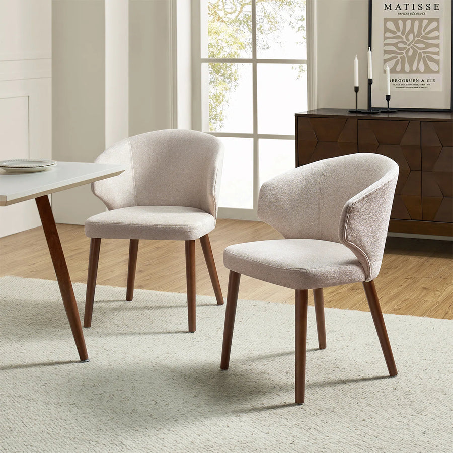 Halvor Boucle Fabric Dining Chair In Shell White Colour Set Of 2 - Febonic Living