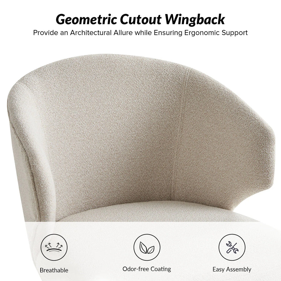 Halvor Boucle Fabric Dining Chair In Shell White Colour Set Of 2 - Febonic Living