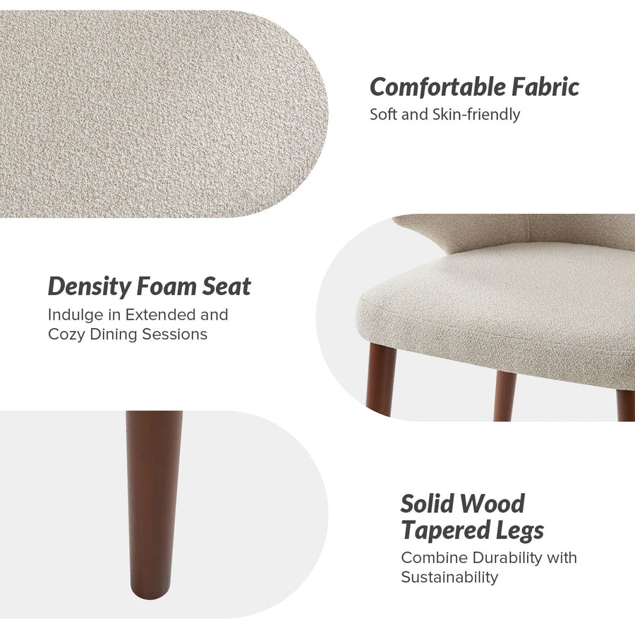 Halvor Boucle Fabric Dining Chair In Shell White Colour Set Of 2 - Febonic Living