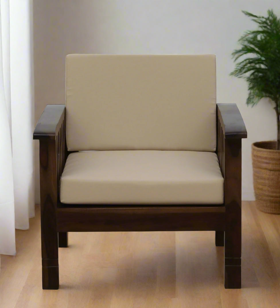 Tanji Sheesham Wood 1 Seater Sofa In Beige Colour - Febonic Living
