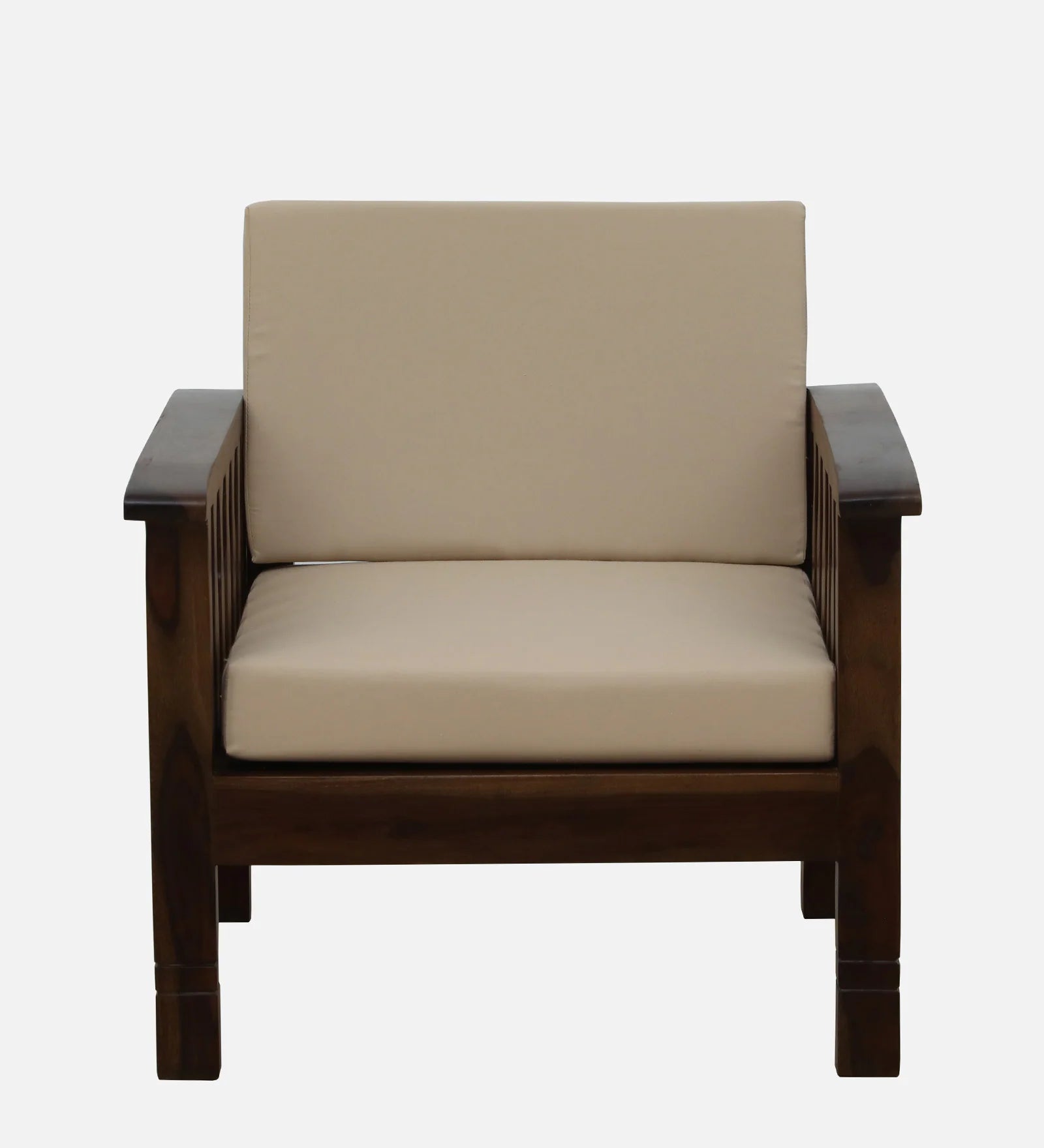 Tanji Sheesham Wood 1 Seater Sofa In Beige Colour - Febonic Living