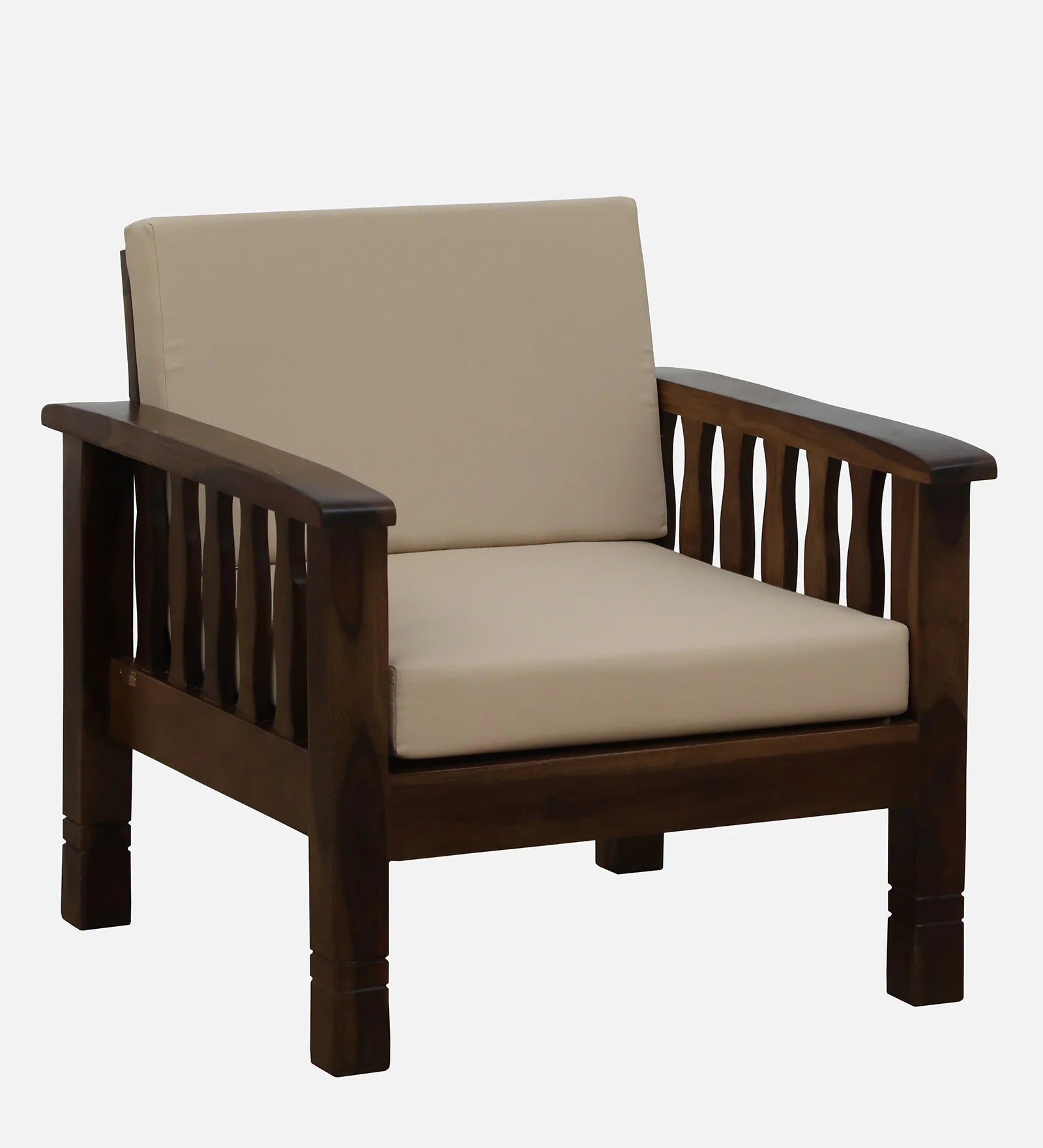 Tanji Sheesham Wood 1 Seater Sofa In Beige Colour - Febonic Living