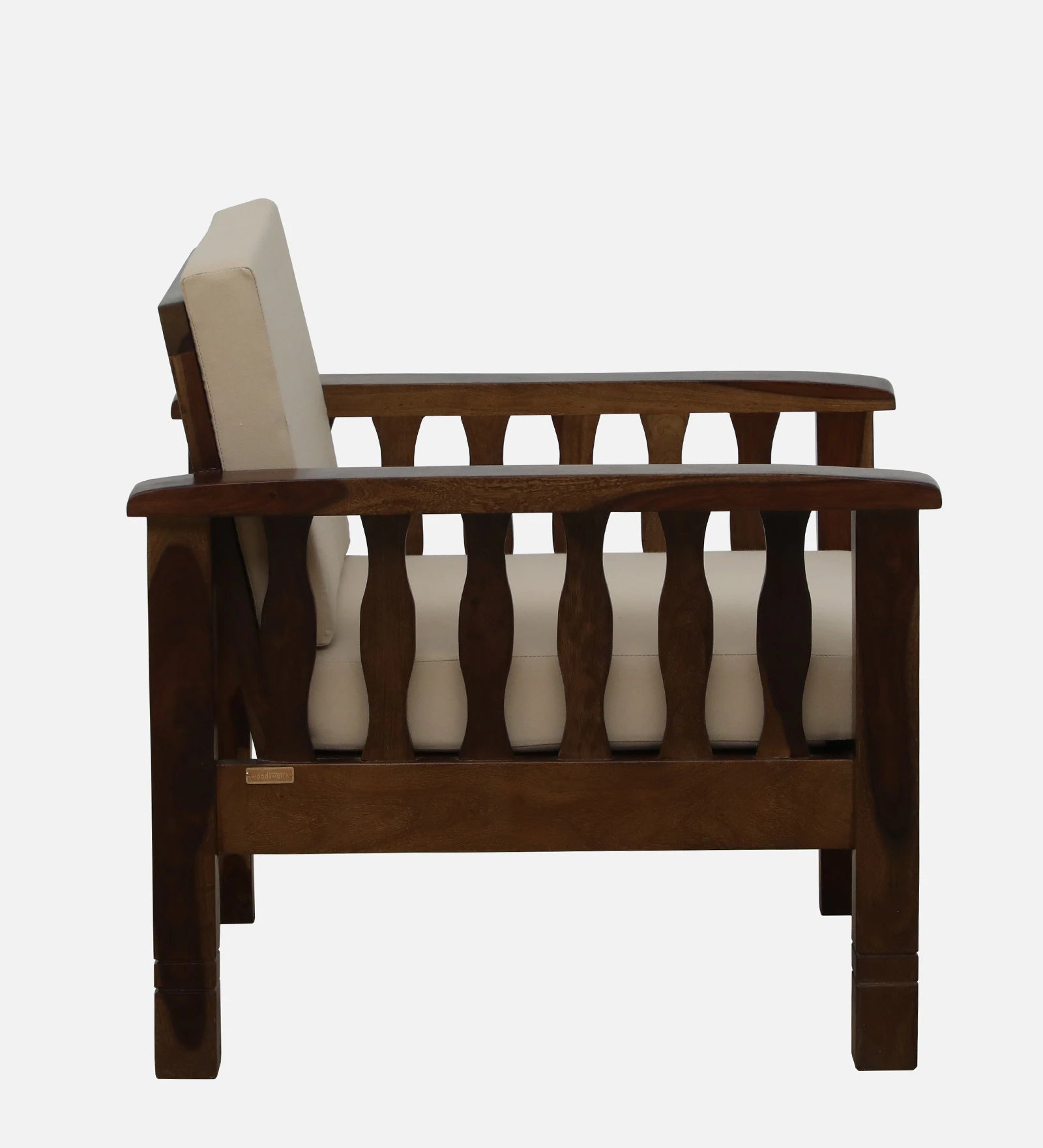 Tanji Sheesham Wood 1 Seater Sofa In Beige Colour - Febonic Living