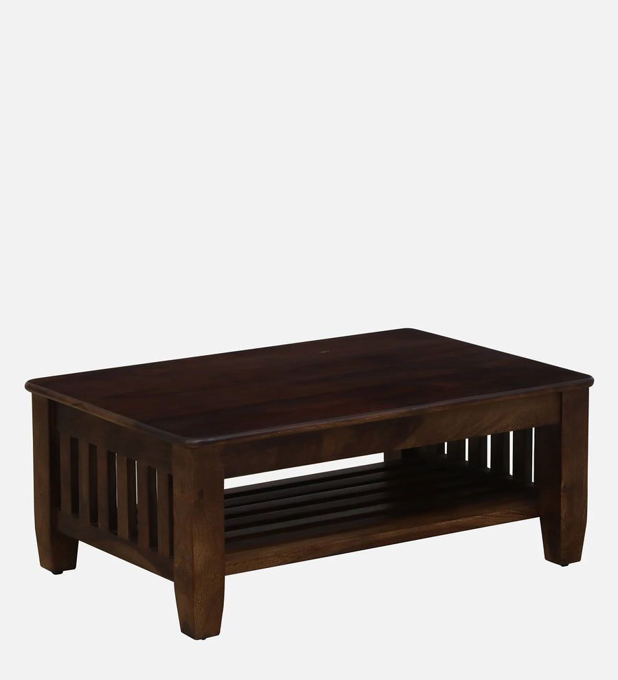 Tanji Sheesham Wood Coffee Table In Provincial Teak Finish With Open Storage - Febonic Living