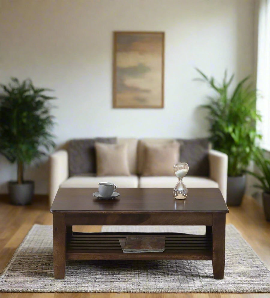 Tanji Sheesham Wood Coffee Table In Provincial Teak Finish With Open Storage - Febonic Living