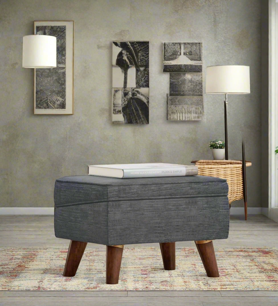Hayak Fabric Ottoman In Charcoal Grey Colour With Storage