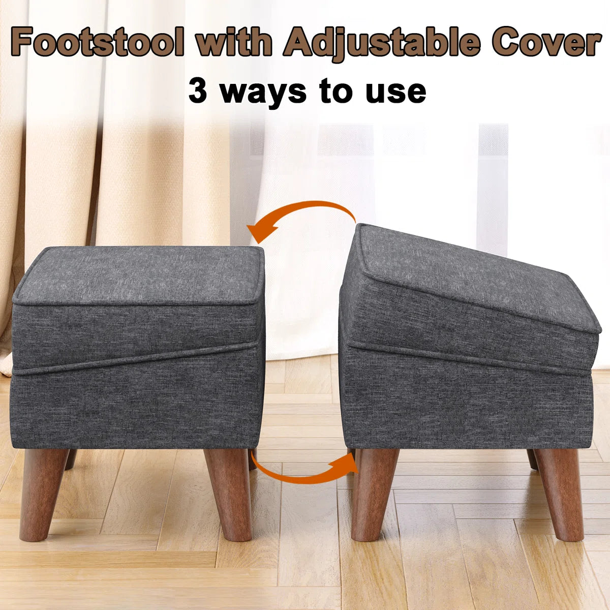 Hayak Fabric Ottoman In Charcoal Grey Colour With Storage