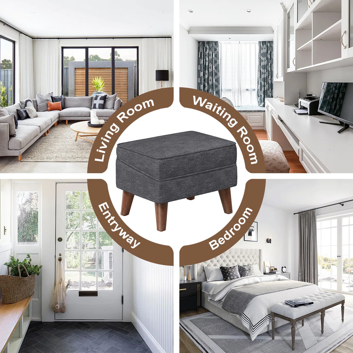 Hayak Fabric Ottoman In Charcoal Grey Colour With Storage