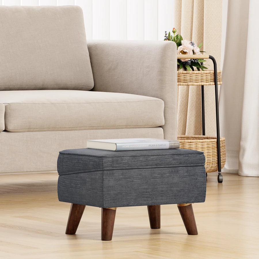 Hayak Fabric Ottoman In Charcoal Grey Colour With Storage - Febonic Living